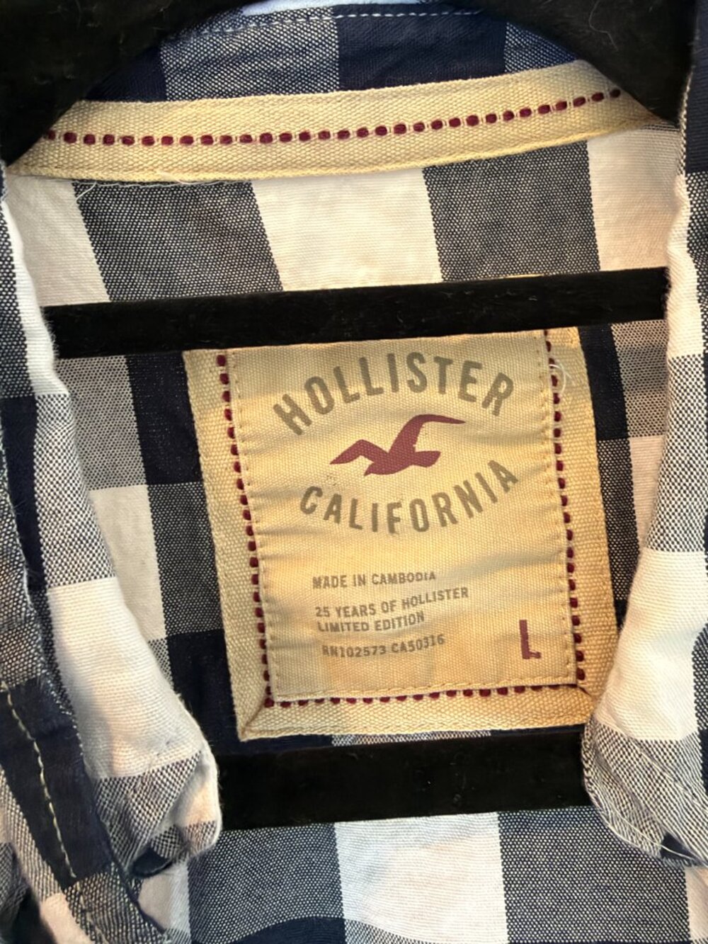 Hollister 25 Years Limited Edition Black White Plaid Shirt Size L - Picture 4 of 4